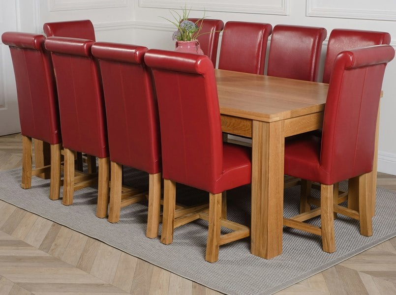 That's Furniture Dakota Extra Large Oak Dining Table with Washington Leather Chairs
