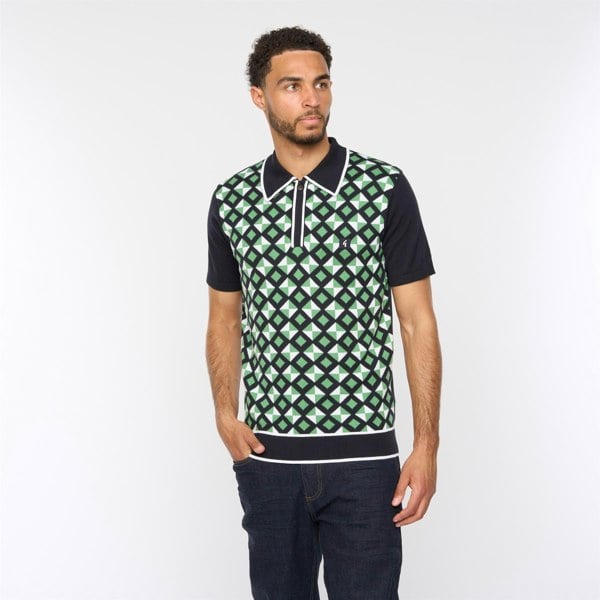 Gabicci V54GM07 Mens Ted Short Sleeve Pattern Knitted Polo Gabicci Vintage - NAVY