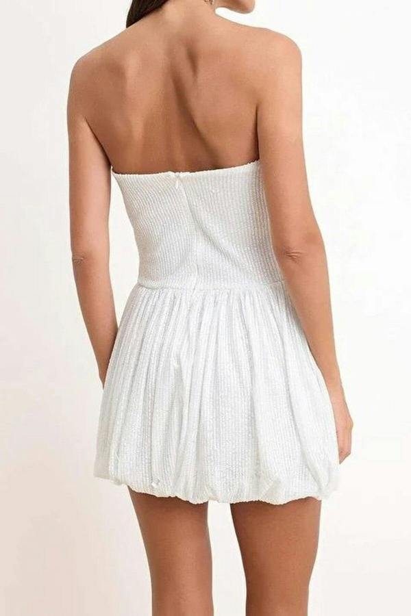 WOVCOR Balloon Skirt Detail Sequin Knit Short Dress