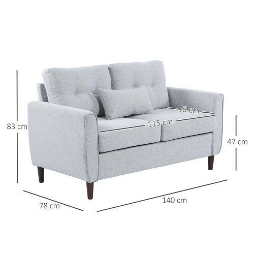 Wyld Haus Kero Lora Fabric Light Grey 2 Seater Sofa With Spring Cushions And Wooden Legs