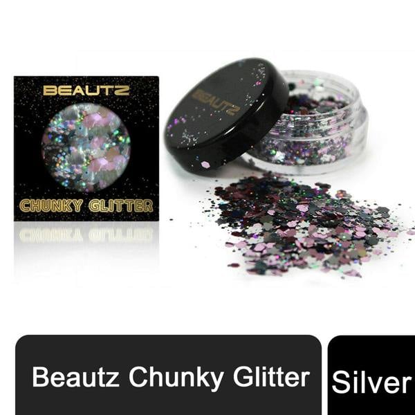 Aquarius Beautz Chunky Glitter Silver 10ml Pot 5g Cosmetic Body Face Festival Makeup