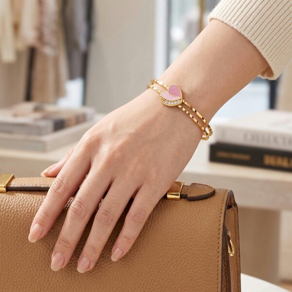 The Colourful Aura Gold Pink Heart Bangle Bracelet