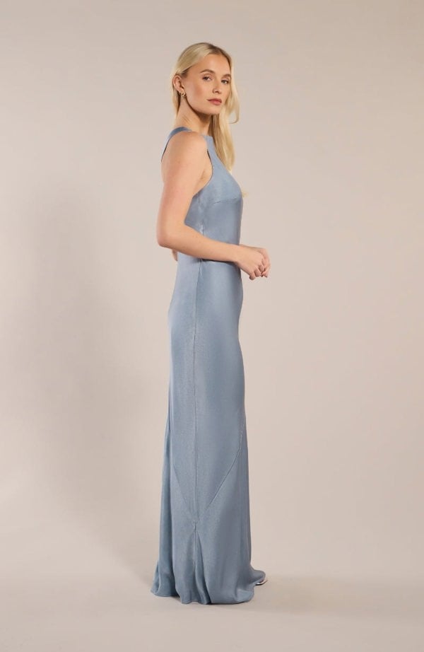 Rewritten London Paris Dress in Pale Blue Satin