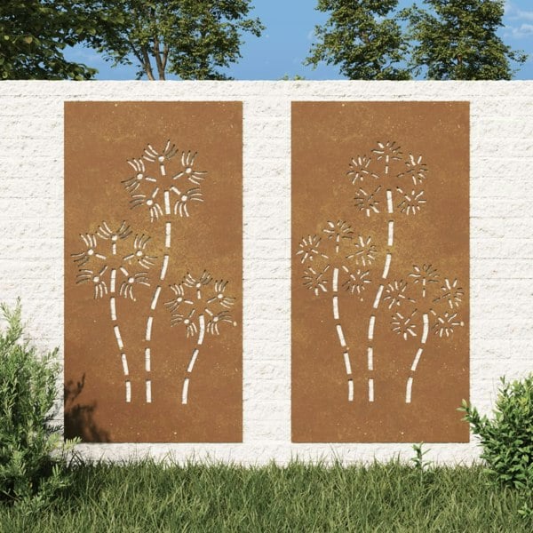 Berkfield Garden Wall Decorations 2pcs 105x55cm Corten Steel Flower Design