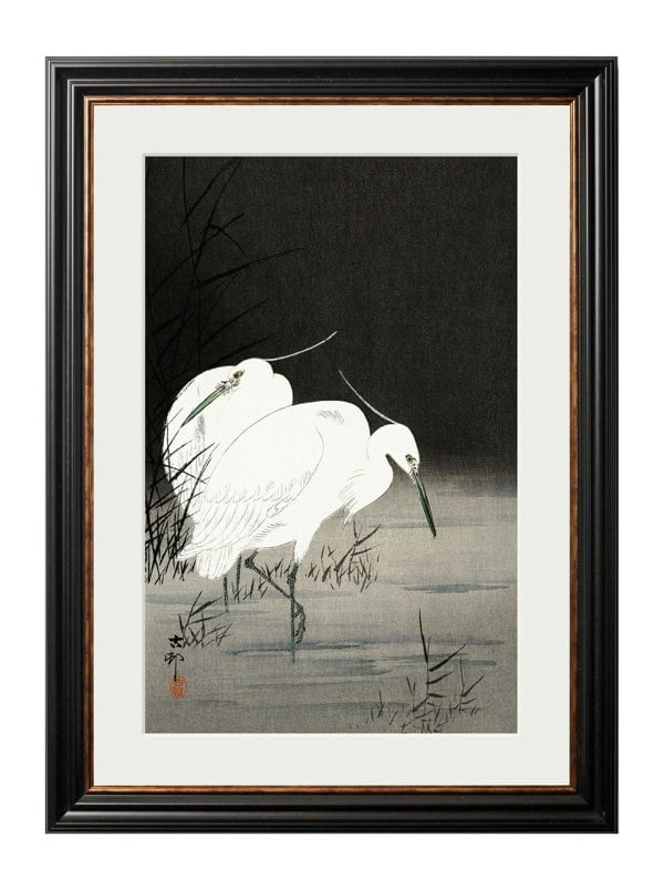 Exceptional Art c.1910 Two Egrets in Reeds - Ohara Koson