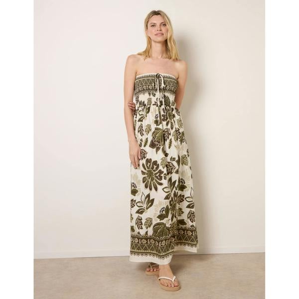 Blue Vanilla Flower Print Bandeau Maxi Dress