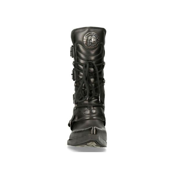 New Rock Black Leather Cowboy Buckle Boots- M-7993-S1