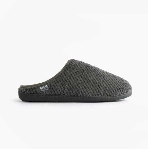 Totes Isotoner SWEPT BACK POPCORN MULE Mens Mule Slippers Grey