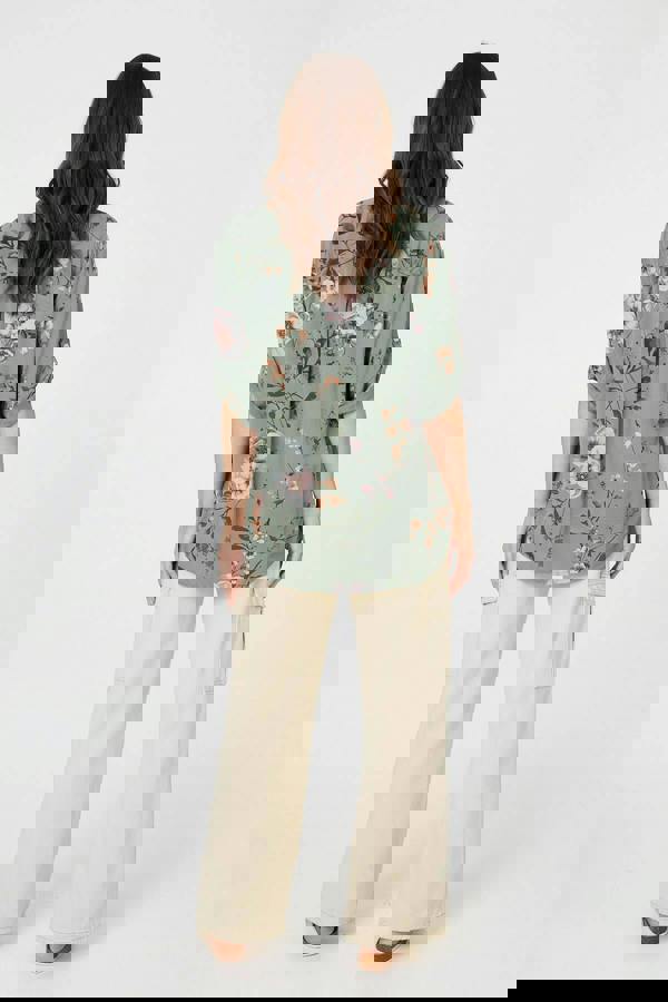 Khaki | Sequin Trim V-Neck Relaxed Blouse