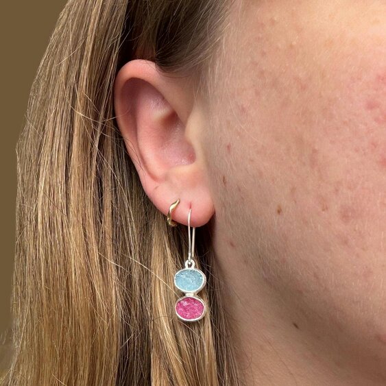 Reeves & Reeves Ruby and Aqua Rough Stone Drop Earrings