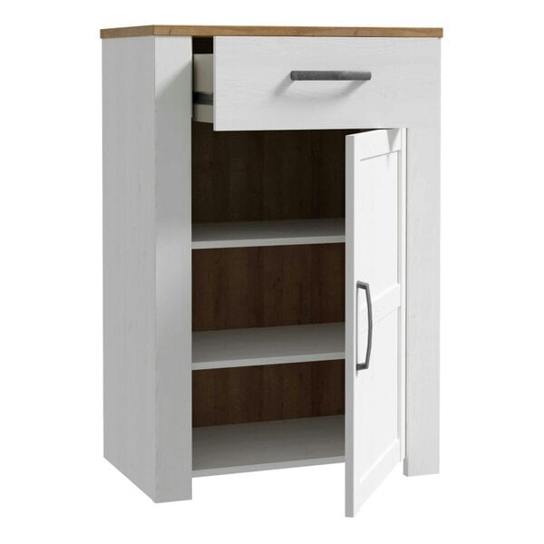 Wyld Haus Kyoto White and Natural Oak Wood 1 Door 1 Drawer Shoe Cabinet