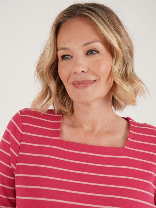 PennyPlain Stripe Square Neck Top - Berry/dusk