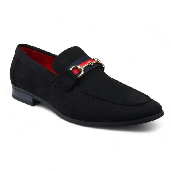 Dolcetto Men's Suede Loafers with Gold Buckle Slip-On Dress Shoes