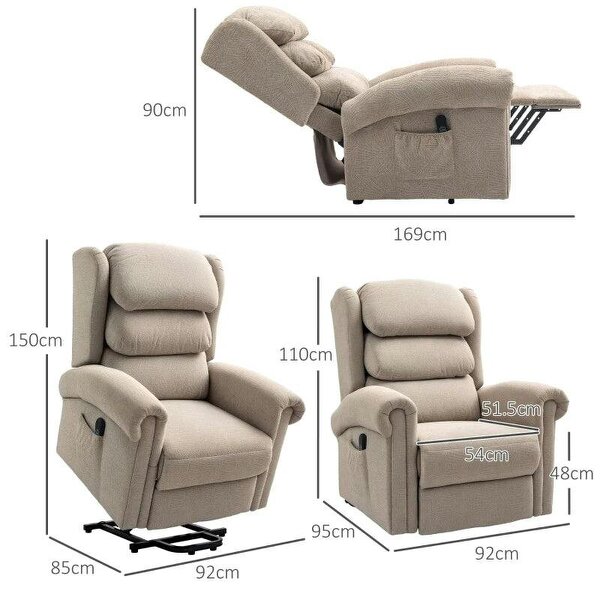 Velvet-Feel Electric Riser Recliner Chair - Khaki