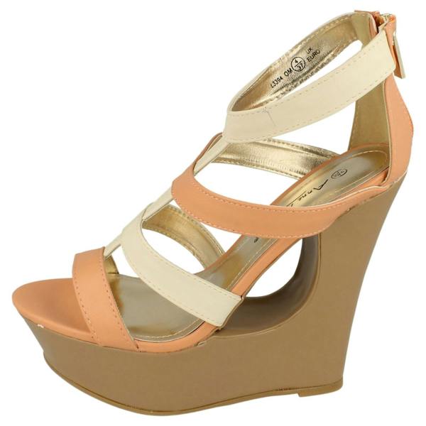 Anne Michelle Ladies Anne Michelle Cut Out Wedge T-Bar Sandals
