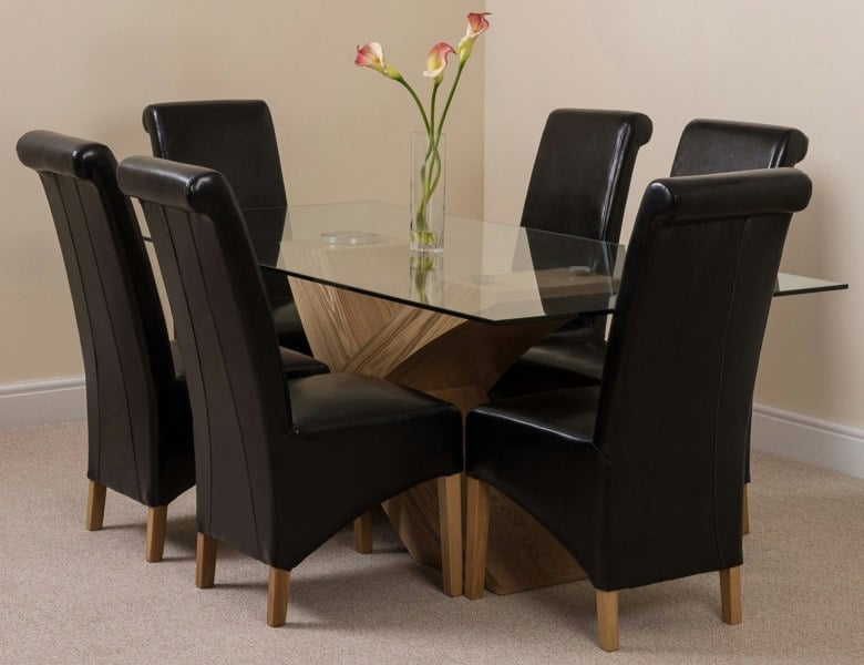 That's Furniture Valencia Oak Large Glass Dining Table & Montana Leather Chairs