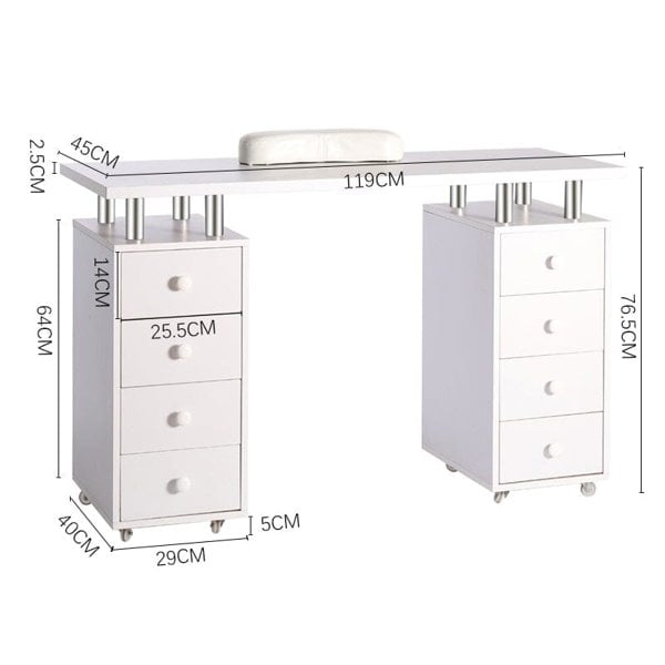 8-drawer Manicure Station Nail Beauty Table on Wheels for Salons Living and Home