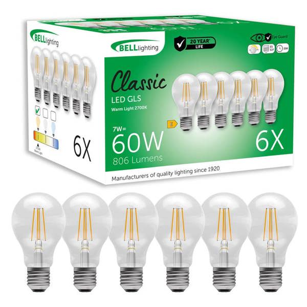 BELL Lighting E27 Edison Screw Dimmable LED Filament GLS 7W Light Bulbs