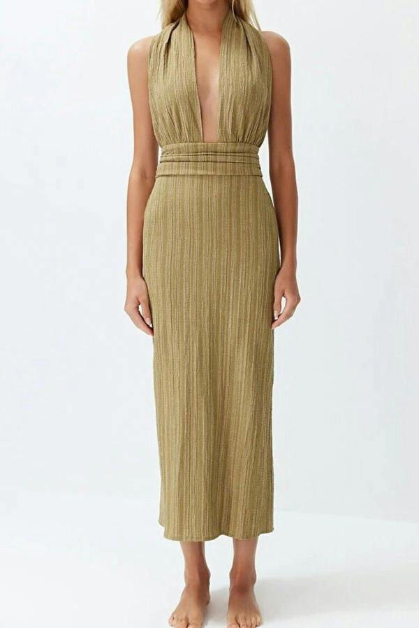 WOVCOR Woven Backless Maxi Beach Dress