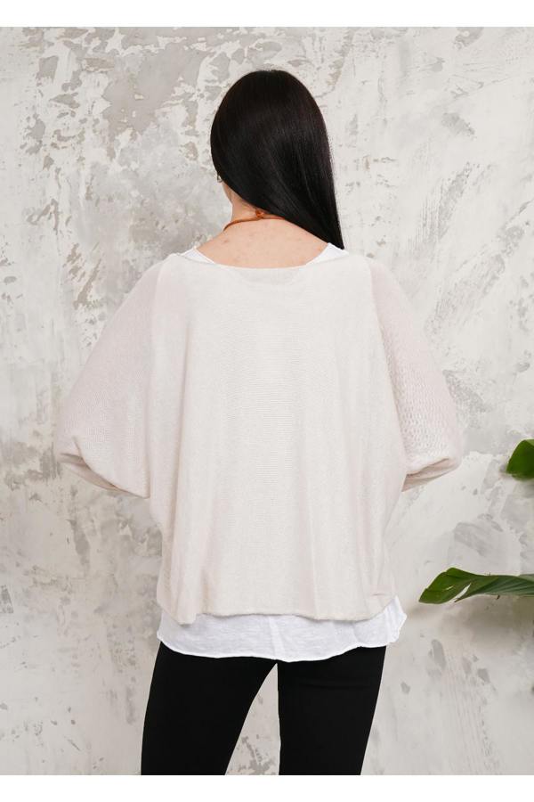 Hoxton Gal Oversized Long Sleeves Double Layered Top in Beige
