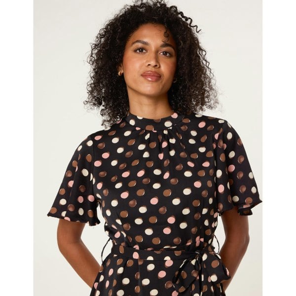 Blue Vanilla Polka Dot High Neck Flippy Dress