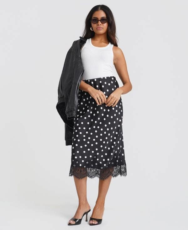 Needs No Label Black & White Polka Dot Lace Mix Skirt