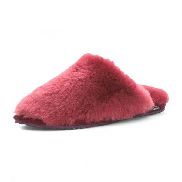 Infinity Leather Women's Sheepskin Slippers Burgundy Warm Winter Fur Mule - Aurora