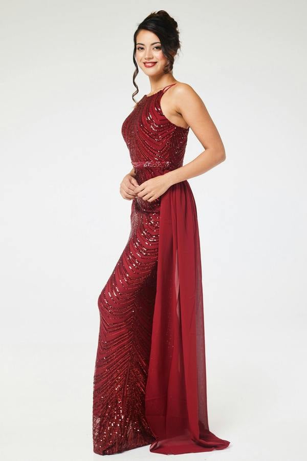 LuvForever Reya - Wine Sequin Maxi Dress