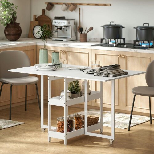 Wyld Haus Luloso Wooden White Drop Leaf Dining Table Seating 4
