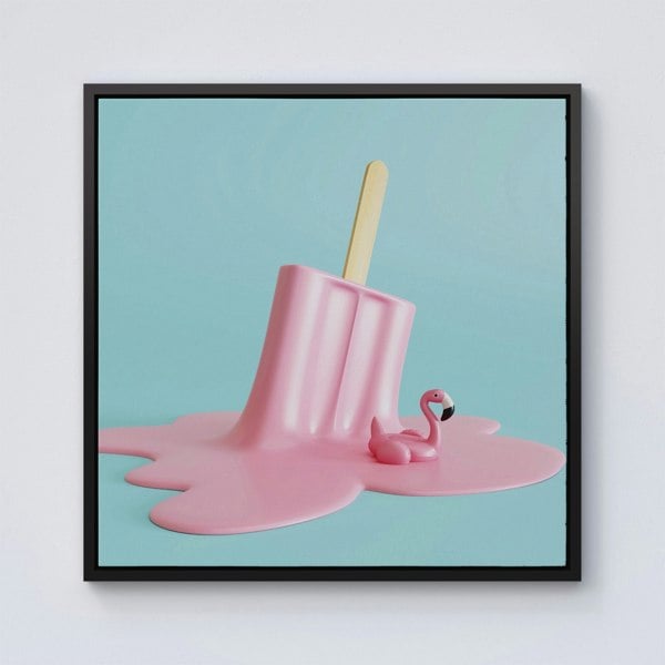 Warren Reed Flamingo Ice Cream Framed Canvas