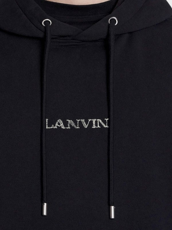 Lanvin Embroidered Loose Logo Hoodie Black