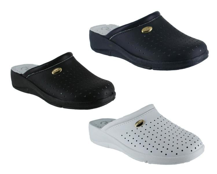 San Malo Womens Leather Clogs Kitchen Garden Heeled Mules Shoes