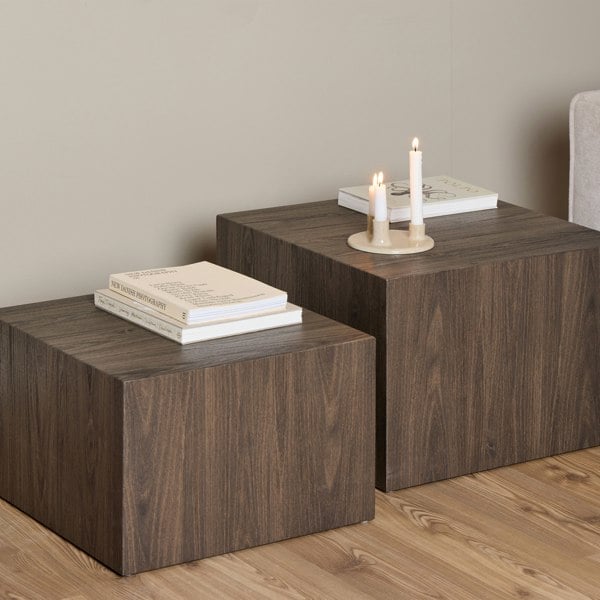 Furniture To Go Dice Square Coffee Table Set in Smoked Ash