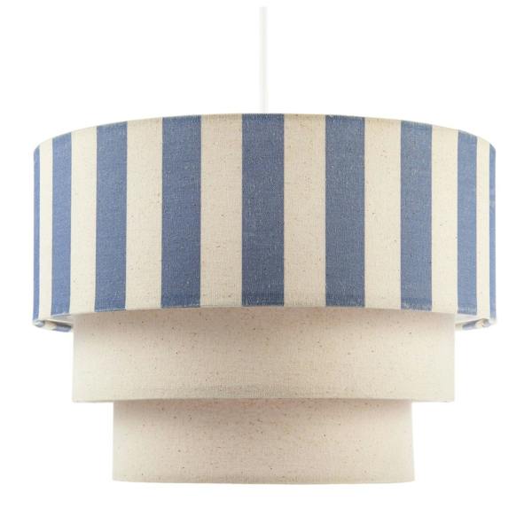 Modern Three Tier Pendant Light Shade with Dusty Amparo Blue Stripes Image 4