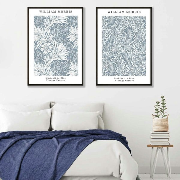 Framed set of 2 William Morris Navy Blue Floral Prints | Artze Wall Art UK