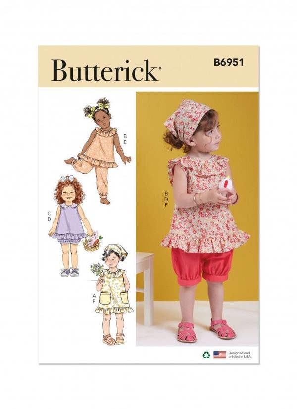 Butterick Sewing Pattern 6951, Dresses, Tops, Shorts, Trousers for Baby, Kids, A (1/2-1-2-3-4) - Easy