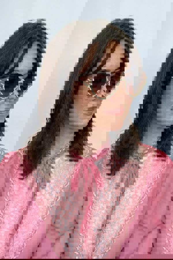 SVNX Upper Rimless Pearl Sunglasses in Gold Brown