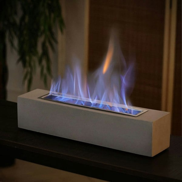 Concrete Rectangle Bio-Ethanol Outdoor Tabletop Fireplace Living and Home