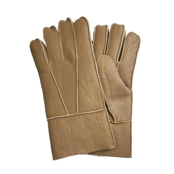 Unisex Napa Leather Wool Shearling Lined Gloves - Tan - Infinity Leather - 18