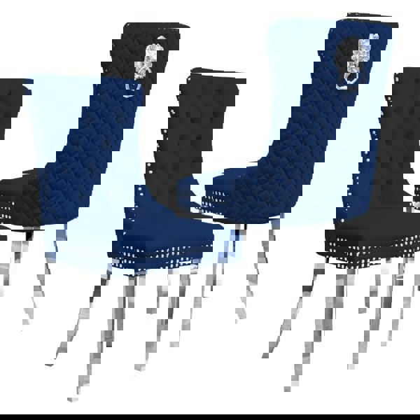 Groundlevel Set Of 2 Plush Velvet Dining Chairs with Lion Head Knocker