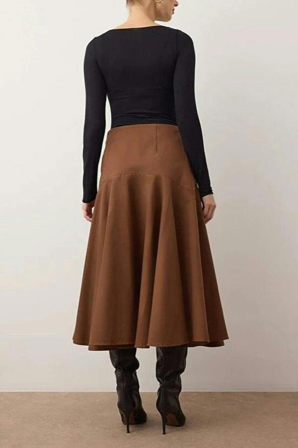 WOVCOR Midi Cotton Flared Skirt with Button Detail
