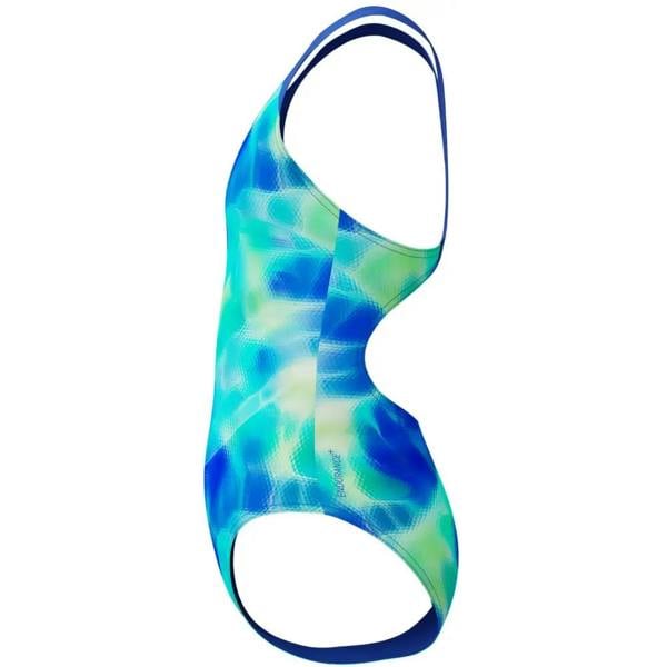Vibrant blue green printed splashback swimsuit by Speedo for girls