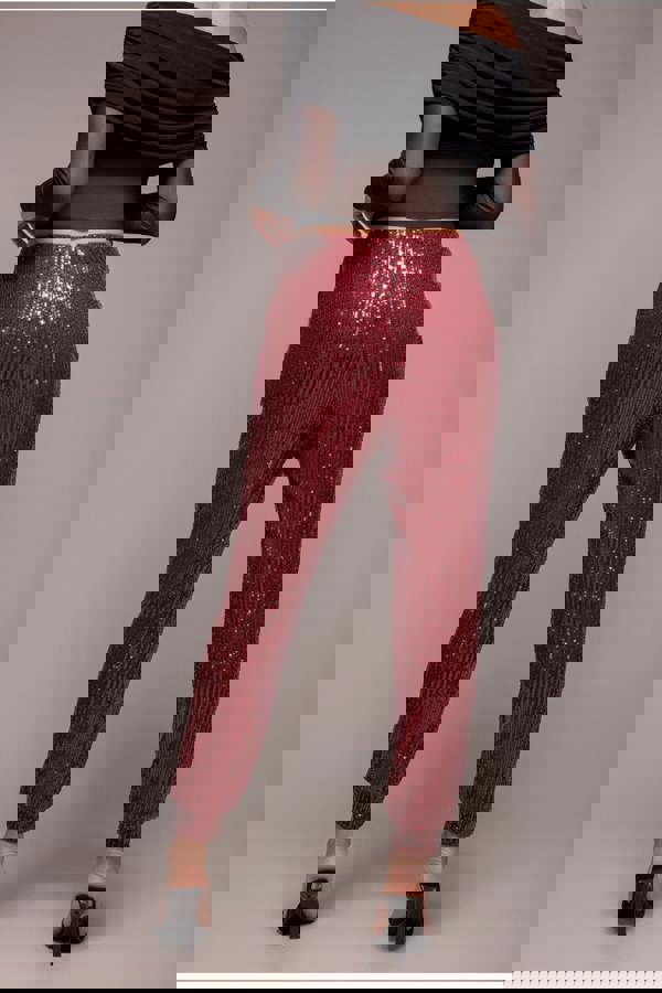 Sequin Cuffed Ankle Trouser - Wine TR360