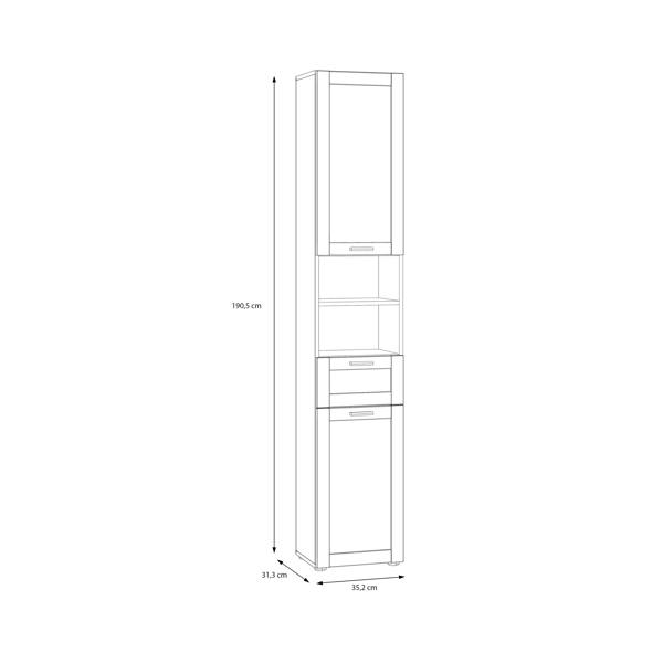 Furniture To Go Lokko Tall Narrow Bathroom Cabinet with 2 Doors & 1 Drawer with Silver Handles in White