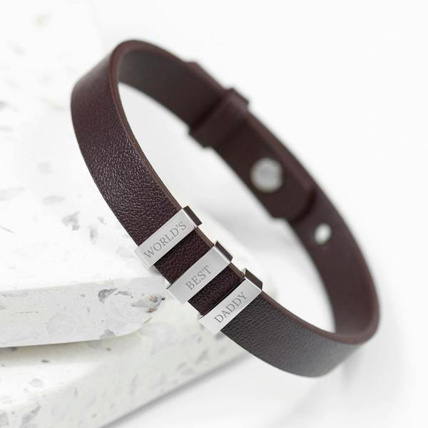 Personalised Men's Tag Leather Bracelet - close-up detail