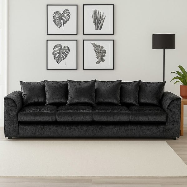 Furnishings For Less Crystal Crushed Velvet Long Fabric 4 Seater Sofa Scatter back