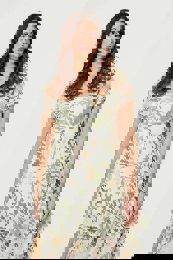 Sage | Printed Cap Sleeve Knee Length Dress