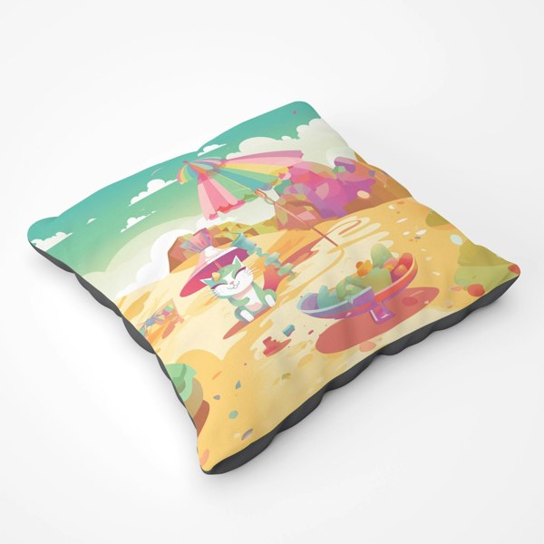 Warren Reed Kitten On A Beach Holiday Floor Cushion