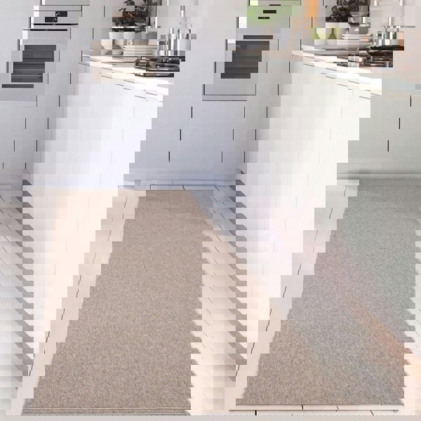 Beige Low Pile Area Rug Plain Design non-shedding