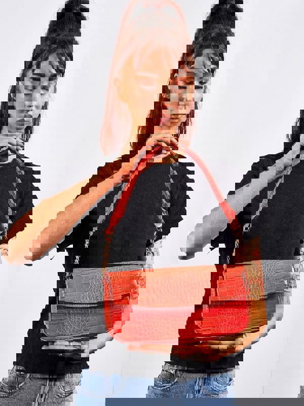 SVNX Croc PU Mini Pillow Bag with Flap in setting sun